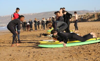 surf lessons for a lot of persons in taghazout beach