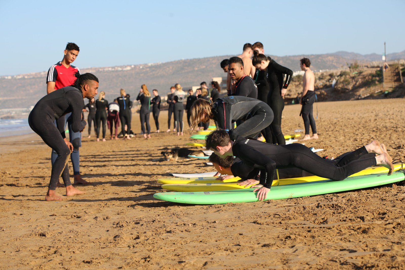 surf lessons for a lot of persons in taghazout beach